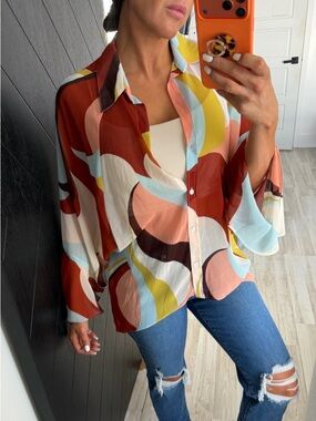 Zara Multicolor Abstract Button-Down Shirt